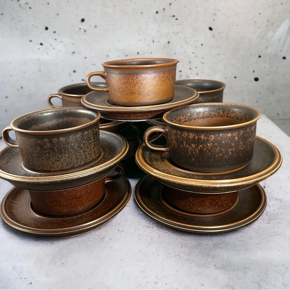 Arabia of Finland Ruska Brown Stoneware Single Cup and Saucer MCM